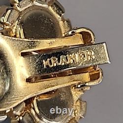 Vintage Kramer Necklace Clip Earrings Set White Milk Glass AB Rhinestones 15.5