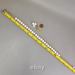 Vintage Kramer Necklace Clip Earrings Set White Milk Glass AB Rhinestones 15.5