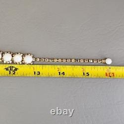 Vintage Kramer Necklace Clip Earrings Set White Milk Glass AB Rhinestones 15.5