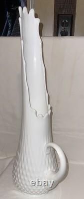 Vintage LARGE Fenton Milk Glass Hobnail Swung Vase Pitcher 18 Tall