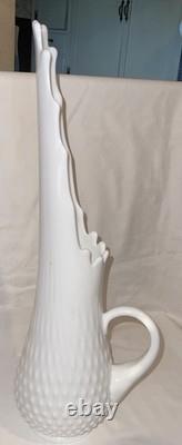 Vintage LARGE Fenton Milk Glass Hobnail Swung Vase Pitcher 18 Tall