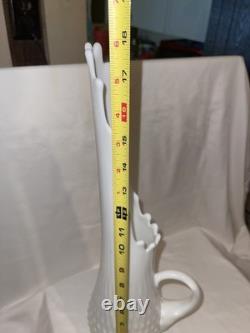 Vintage LARGE Fenton Milk Glass Hobnail Swung Vase Pitcher 18 Tall