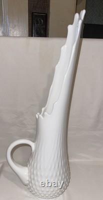 Vintage LARGE Fenton Milk Glass Hobnail Swung Vase Pitcher 18 Tall