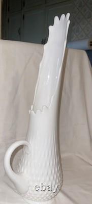 Vintage LARGE Fenton Milk Glass Hobnail Swung Vase Pitcher 18 Tall