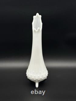 Vintage LE Smith Milk Glass Three Toe Swung Vase Hobnail