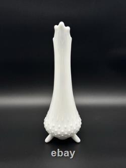 Vintage LE Smith Milk Glass Three Toe Swung Vase Hobnail