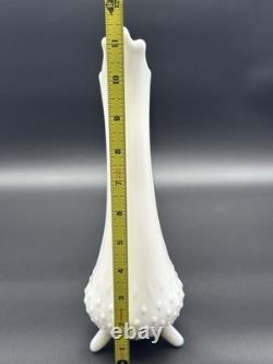 Vintage LE Smith Milk Glass Three Toe Swung Vase Hobnail
