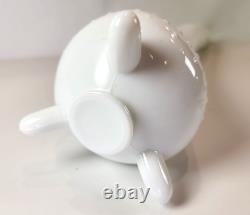 Vintage LE Smith White Milk Glass Swung Stretch Vase Three Toe Hobnail MCM 14