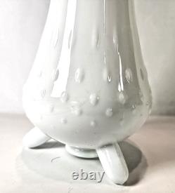 Vintage LE Smith White Milk Glass Swung Stretch Vase Three Toe Hobnail MCM 14