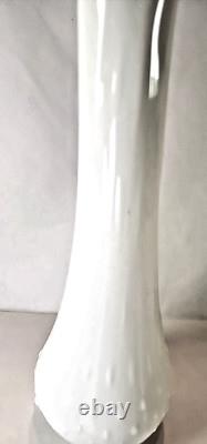 Vintage LE Smith White Milk Glass Swung Stretch Vase Three Toe Hobnail MCM 14