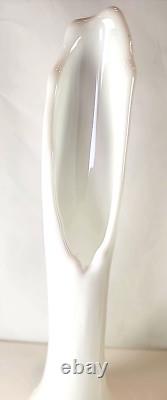 Vintage LE Smith White Milk Glass Swung Stretch Vase Three Toe Hobnail MCM 14