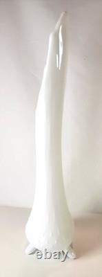 Vintage LE Smith White Milk Glass Swung Stretch Vase Three Toe Hobnail MCM 14