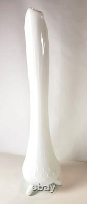 Vintage LE Smith White Milk Glass Swung Stretch Vase Three Toe Hobnail MCM 14