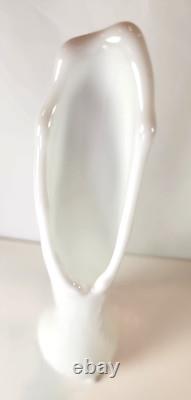 Vintage LE Smith White Milk Glass Swung Stretch Vase Three Toe Hobnail MCM 14