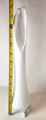 Vintage LE Smith White Milk Glass Swung Stretch Vase Three Toe Hobnail MCM 14