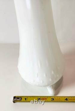Vintage LE Smith White Milk Glass Swung Stretch Vase Three Toe Hobnail MCM 14