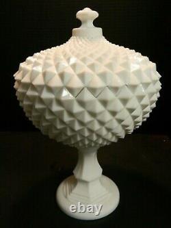 Vintage Large Diamond Pattern Westmoreland Milk Glass 14 Covered Compote Excell