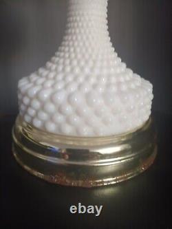 Vintage Large Hurricane White Milk Glass Hobnail Lamp. Crimped Ruffled Edge