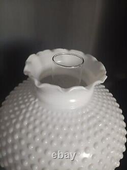 Vintage Large Hurricane White Milk Glass Hobnail Lamp. Crimped Ruffled Edge