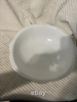 Vintage Large McKee White Milk Glass Old Quilt Design Punch or Fruit Bowl