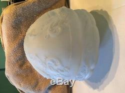 Vintage Large Victorian Art Deco White Milk Glass Shade Ceiling Light Fixture