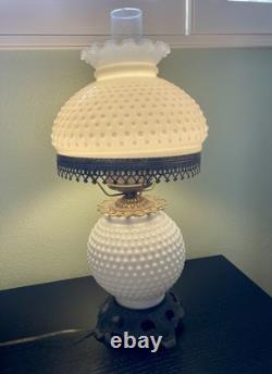 Vintage Large White Milk Glass Hobnail Table Lamp Romantic Bedroom Light