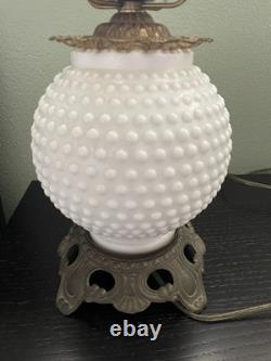 Vintage Large White Milk Glass Hobnail Table Lamp Romantic Bedroom Light