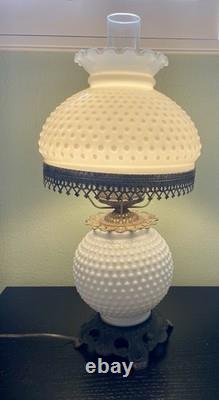 Vintage Large White Milk Glass Hobnail Table Lamp Romantic Bedroom Light