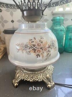 Vintage Large White Milk Glass Hurricane Lamp with Floral Design 22 Tall