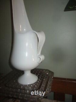 Vintage Le Smith Glass XL MCM Swung Pitcher Ewer Vase Htf Milk Glass Smoothie