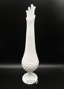 Vintage Lot Of 3 Fenton White Milk Glass Swung Hobnail Pedestal Vase 60's MCM