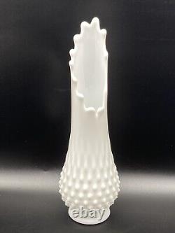 Vintage Lot Of 3 Fenton White Milk Glass Swung Hobnail Pedestal Vase 60's MCM