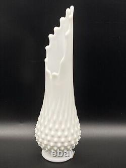 Vintage Lot Of 3 Fenton White Milk Glass Swung Hobnail Pedestal Vase 60's MCM