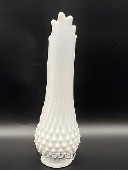 Vintage Lot Of 3 Fenton White Milk Glass Swung Hobnail Pedestal Vase 60's MCM