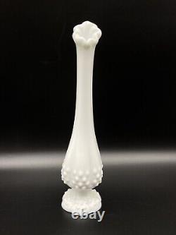 Vintage Lot Of 3 Fenton White Milk Glass Swung Hobnail Pedestal Vase 60's MCM