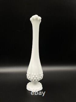 Vintage Lot Of 3 Fenton White Milk Glass Swung Hobnail Pedestal Vase 60's MCM