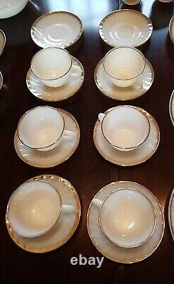 Vintage Lot Of Fire King Milk Glass Swirl Pattern With Gold Trim 30 Pieces