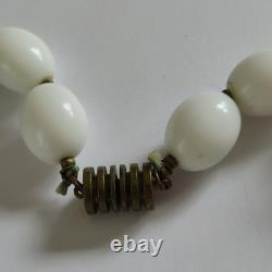 Vintage Louis Rousselet Milk Glass Necklace Blue & White Flower Beads, French