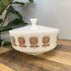 Vintage Mcm Federal Milk Glass Bowl & Lid Brown Sunflowers Casserole Dish Bowl