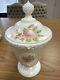 Vintage Mcm Fenton Hand Painted Milk Glass Covered Footed Candy Dish Flowersk