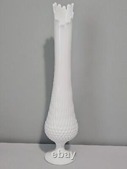 Vintage MCM Fenton White Milk Glass Hobnail Swung Vase Stretch 20 Tall