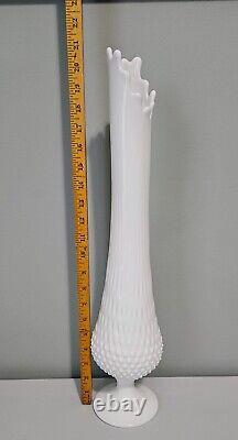 Vintage MCM Fenton White Milk Glass Hobnail Swung Vase Stretch 20 Tall