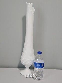 Vintage MCM Fenton White Milk Glass Hobnail Swung Vase Stretch 20 Tall