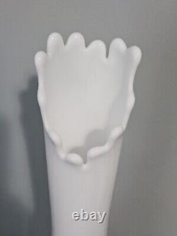 Vintage MCM Fenton White Milk Glass Hobnail Swung Vase Stretch 20 Tall