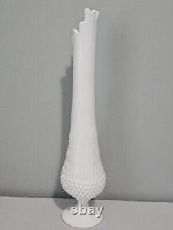 Vintage MCM Fenton White Milk Glass Hobnail Swung Vase Stretch 20 Tall