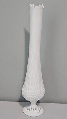 Vintage MCM Fenton White Milk Glass Hobnail Swung Vase Stretch 20 Tall