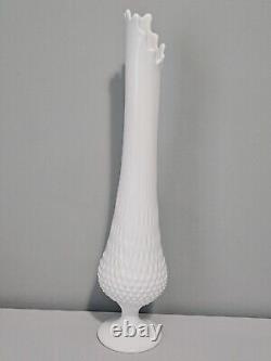 Vintage MCM Fenton White Milk Glass Hobnail Swung Vase Stretch 20 Tall