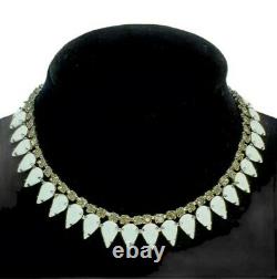 Vintage MCM Milk Glass Rhinestones Choker Necklace 15 Runway Style Mid Century