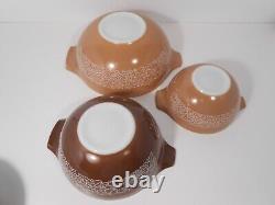 Vintage MCM Pyrex Cinderella Oven Nesting Bowls Set of 3 Woodland Brown, Tan