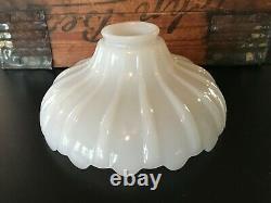 Vintage MCM Ribbed White Milk Glass Umbrella Shade Lamp Light Fixture Scalloped
